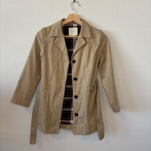 Copper Key Tan Trench Coat - Preppy Plaid Lining Jacket
